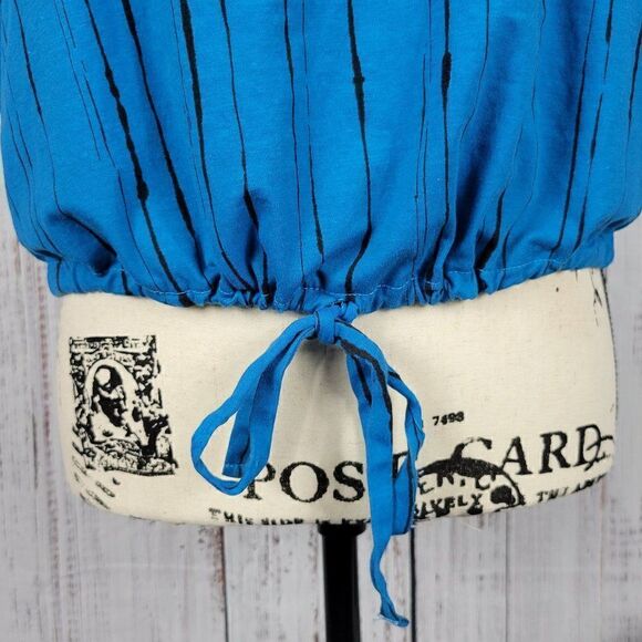 Worthington Blue Medium Funky Summer Chich Cropped Cinched Tie Waist Blouse - Picture 3 of 7